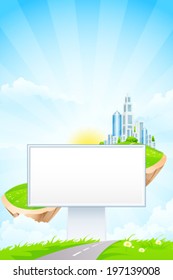 Empty Billboard in the Grass with Flying City Island
