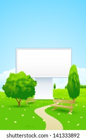 Empty Billboard with Trees Benches and Footpath in the Park