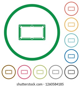 Empty billiard table flat color icons in round outlines on white background