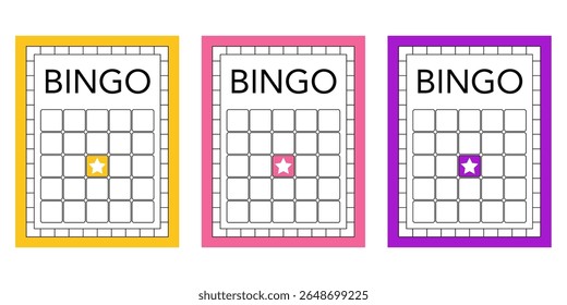 Coleção de tíquetes de bingo vazia sem números. Loto em branco e fichas de jogo keno. Modelos de papel de jogo de casino para sorteio desenhar ilustrações, partido imprimíveis e fins de entretenimento.