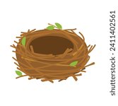 Empty bird nest isolated on white background. Vector illustration