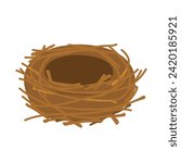 Empty bird nest isolated on white background. Vector illustration