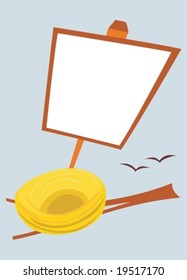 Empty bird nest (Vector) with sign that can be used for sale or for rent
