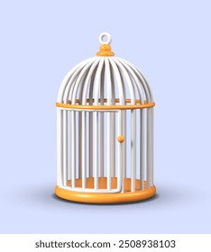 Empty birdcage with ring for hanging. Realistic detailed model. House for parrot