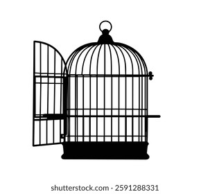 Empty Birdcage Silhouette Against White Background