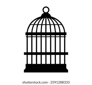 Empty Birdcage Silhouette Against White Background