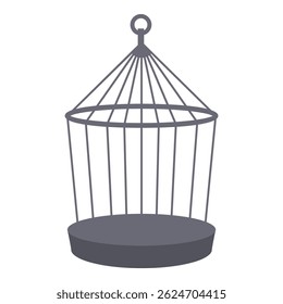 Empty birdcage standing with open door on white background