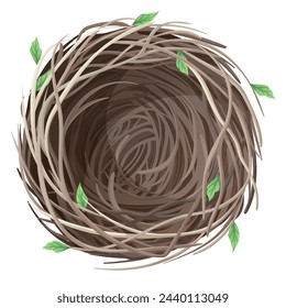 Empty bird's nest on a white background. Spring illustration for decor, design. Spring time!