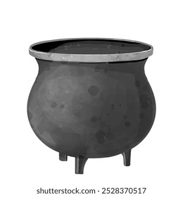 Empty black cauldron.Vector illustration of utensil isolated on white background.