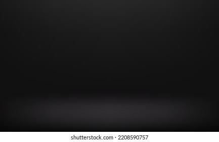 Empty black color studio room background. Space for displaying products. Empty room with spotlight effect. Vector illustration.