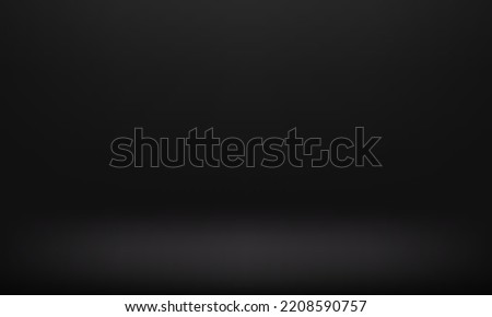 Empty black color studio room background. Space for displaying products. Empty room with spotlight effect. Vector illustration.