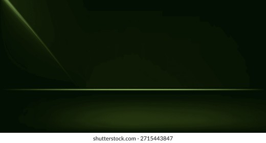 Espacio vacío de fondo de la habitación del estudio negro y verde para vender productos, telón de fondo, Fondo de pantalla, fondo, texto. Habitación vacía Estudio con mesa. Ilustración vectorial.