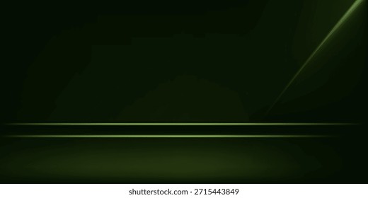 Espacio vacío de fondo de la habitación del estudio negro y verde para vender productos, telón de fondo, Fondo de pantalla, fondo, texto. Habitación vacía Estudio con mesa. Ilustración vectorial.