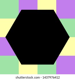 empty black hexagon on pastel color squares checkered block, template banner checker multi color rainbow, ad colorful block soft pastel bright, cubes square polygon mosaic and copy space advertising