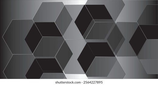 Empty black hexagon shelves on white wall 3D mockup. Shop, gallery plastic or wooden showcase to present product. Blank retail storage space. Interior design furniture. Living room bookshelf