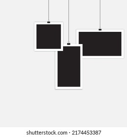 Empty black photo frame with shadows for stock