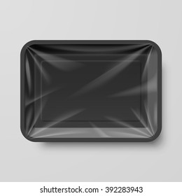 Empty Black Plastic Food Container On Gray