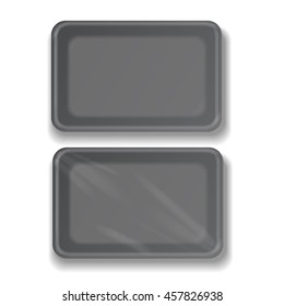 Empty black plastic food container vector illustration