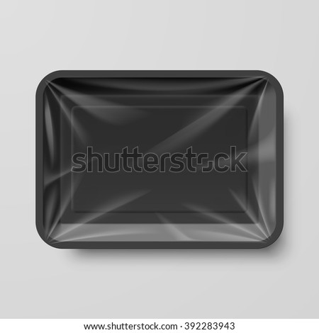 Empty Black Plastic Food Container on Gray
