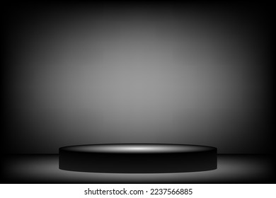 empty black podium on dark floor for display,vector illustration.