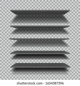 Estantes negros vacíos aislados en un fondo a cuadros. Ilustración vectorial.