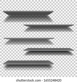Estantes negros vacíos aislados en un fondo a cuadros. Ilustración vectorial.