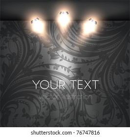 Empty black storefront with black seamless floral background. You can change colors for the background, eps10 vector