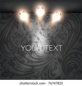 Empty black storefront with black seamless floral background. You can change colors for the background, eps10 vector