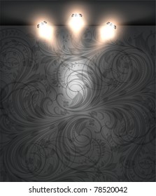 Empty black storefront with black seamless floral flower background. You can change colors for the background, eps10 vector