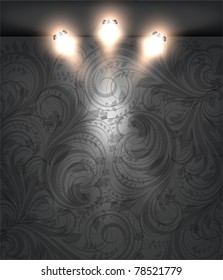 Empty black storefront with black seamless floral flower background. You can change colors for the background, eps10 vector