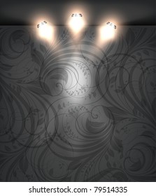 Empty black storefront with black seamless floral flower background. You can change colors for the background, eps10 vector