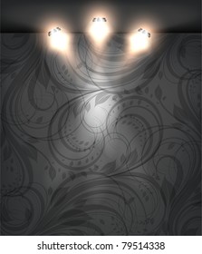 Escaparate negro vacío con fondo floral sin costuras negro. Puede cambiar los colores para el fondo, vector eps10