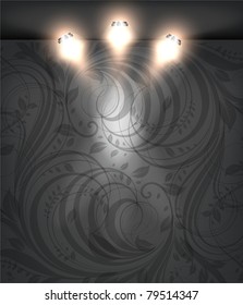 Empty black storefront with black seamless floral flower background. You can change colors for the background, eps10 vector