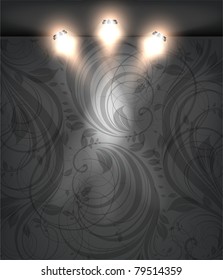 Empty black storefront with black seamless floral flower background. You can change colors for the background, eps10 vector