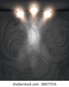 Empty black storefront with black seamless floral flower background. You can change colors for the background, eps10 vector