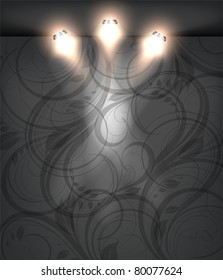 Escaparate negro vacío con fondo floral sin costuras negro. Puede cambiar los colores para el fondo, vector eps10
