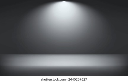 Empty Black studio room background. Dark studio room background. Empty room with light effects. Template mock up for display of product, Business backdrop. Vector illustration.