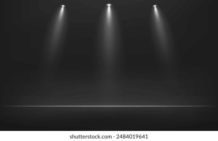 Empty black studio room background. Dark background. Space for selling products on the website. Empty room with spotlight effect. Vector illustration.