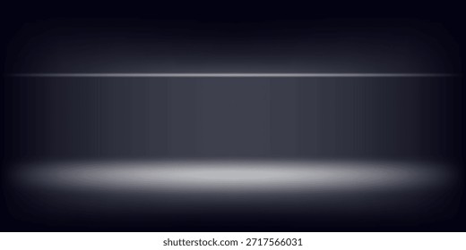 Fondo de la habitación de estudio negro vacío. fondo negro con efectos de luz. Habitación oscura vacía. Espacio para la venta de productos en el Sitio web. Ilustración vectorial.

