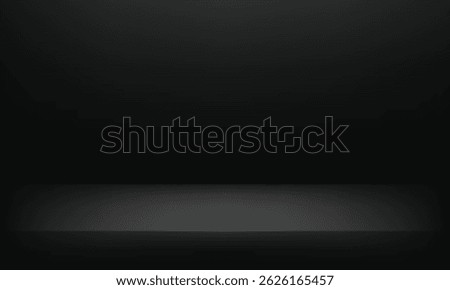 Empty black studio room background. Empty Room Studio with table. Space for selling products, backdrop, wallpaper, background, text. Gradient table. Vector illustration.