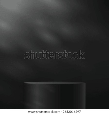 Empty black studio room background. Black background vector 3d with podium Empty room with shadow leaves. Space for selling products on the website. Vector illustration.