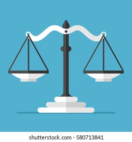 Empty black and white scales on blue background with drop shadow. Justice, measurement, choice and balance concept. Flat design. Vector illustration. EPS 8, no transparency