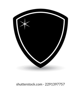 Escudo blanco y negro vacío sobre fondo blanco. Ilustración del signo de protección. Elemento de diseño de vectores.