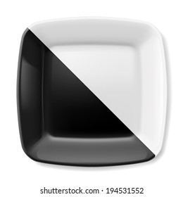 Empty black and white square plate with rounded corners