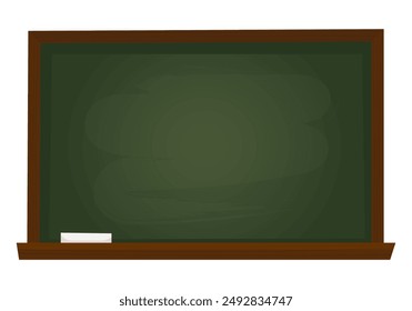 Pizarra vacía con tiza. Pizarra de la escuela verde. Tablero de madera para la educación, aula, aprendizaje. Ilustración vectorial aislada sobre fondo transparente