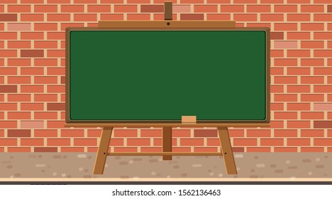 Pizarra vacía en la ilustración de pared de ladrillo