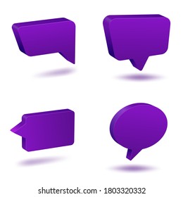 Empty and blank 3d comic speech bubbles set on white background. Vector illustration.
