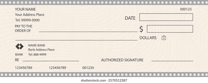 Empty Blank bank cheque Personal desk check background template