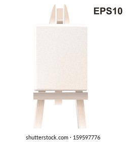 Empty blank canvas on wooden easel isolated on white. Vector illustration