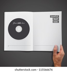 Empty blank cd inside a book. Vector design.